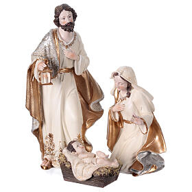 Nativity set of 3, gold silver and ivory painted resin, 45 cm
