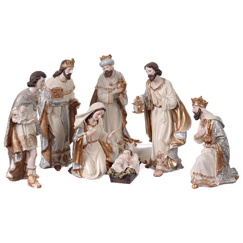 Natività 9 soggetti resina dipinta con pastore e re magi 24 cm 1