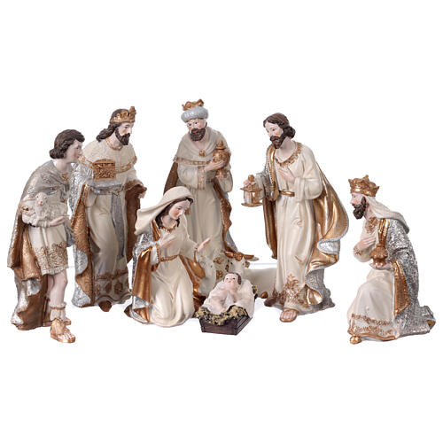 Natividade 9 figuras resina pintada com pastor e reis magos 24 cm 1