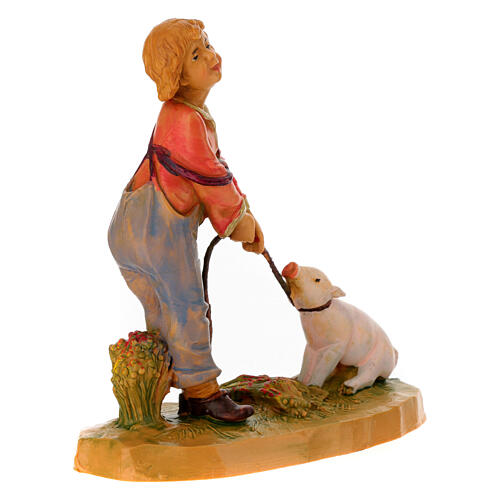 Enfant h 12 cm crèche Fontanini avec cochon 3