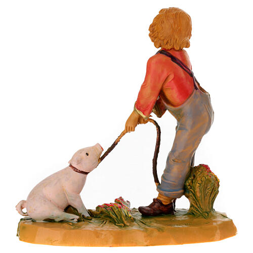 Enfant h 12 cm crèche Fontanini avec cochon 4