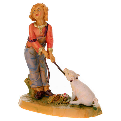 Bambino h 12 cm presepe Fontanini con maialino 2