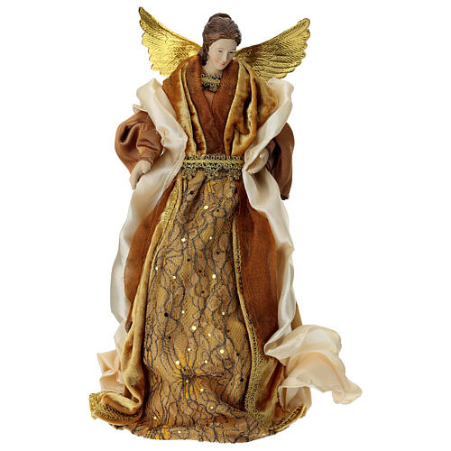 Ángel con vestido oro y nata punta árbol de Navidad 35 cm 1