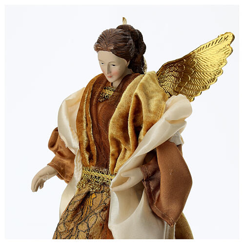 Ángel con vestido oro y nata punta árbol de Navidad 35 cm 2