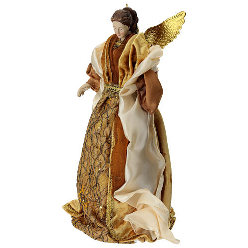 Ángel con vestido oro y nata punta árbol de Navidad 35 cm 3