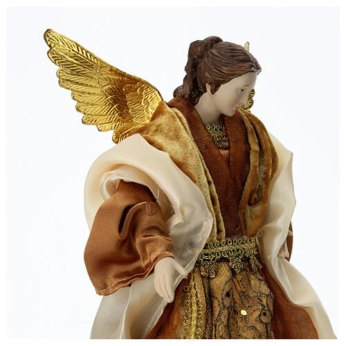 Ángel con vestido oro y nata punta árbol de Navidad 35 cm 4