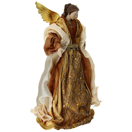 Ángel con vestido oro y nata punta árbol de Navidad 35 cm 5