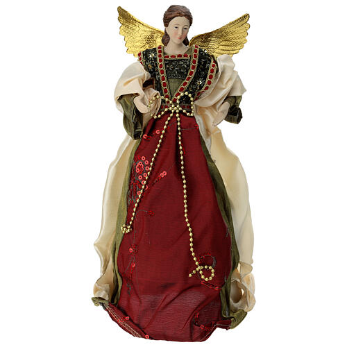 Angel with burgundy dress, Christmas tree topper, 14 in 1