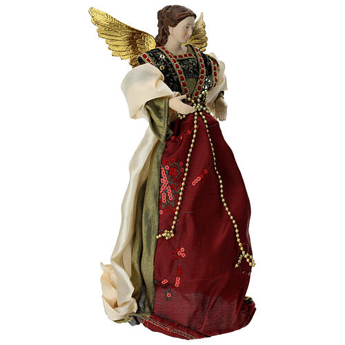 Anjo com roupa bordô cimeira árvore Natal 35 cm 3