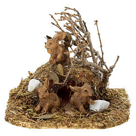 Rabbit hole with figurines, 8x10x8 cm, for 8-10 cm Nativity Scene