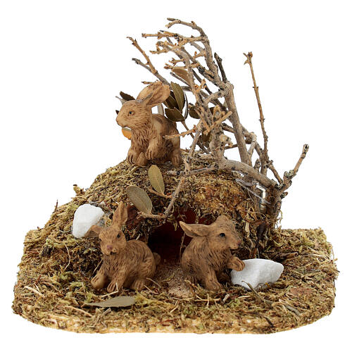 Terrier de lapins 8x10x8 cm avec figurines pour crèche de 8-10 cm 1