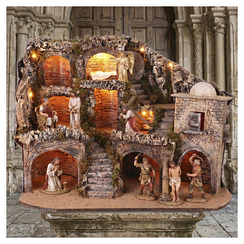 Easter Nativity Village Scene Tomb 45x70x55 cm Neapolitan Figurines 10-12 cm 2