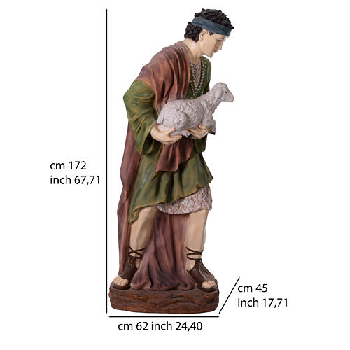 Berger avec mouton en résine colorée pour crèche de 180 cm 3