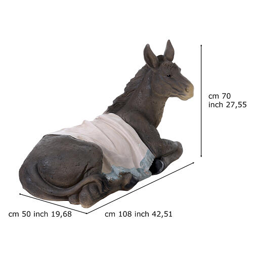 Colored resin donkey statue for nativity scene, 180 cm 3