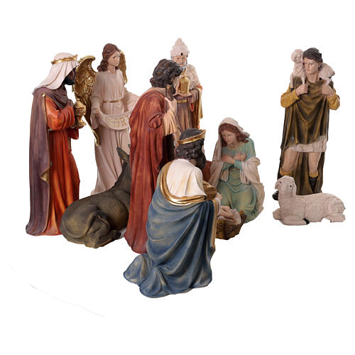 Complete Nativity Scene of 80 cm, set of 11 statues, coloured resin for indoor 11