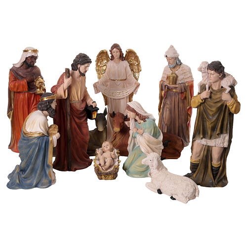 Crèche complète 80 cm 11 pièces en résine colorée pour intérieur 1