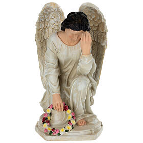 Kneeling angel with flower garland, 16 in