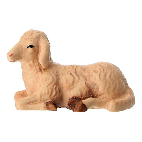 Figura belén oveja tumbada madera pintada Val Gardena 1
