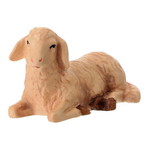 Figura belén oveja tumbada madera pintada Val Gardena 2