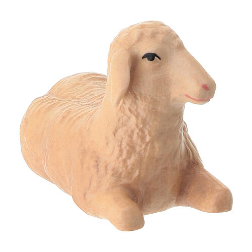 Figurine crèche mouton allongé bois peint Val Gardena 3