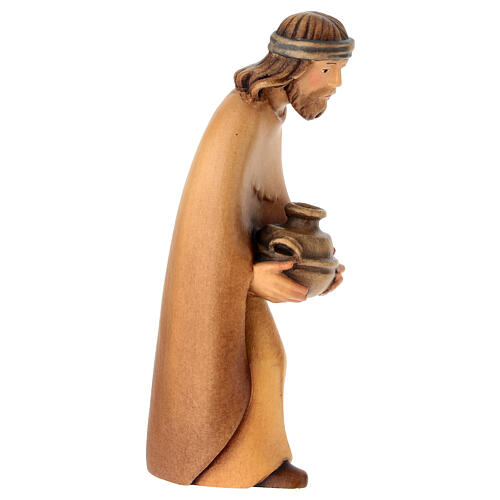 Shepherd statue with pitcher Leonardo line colored Val Gardena wood 3