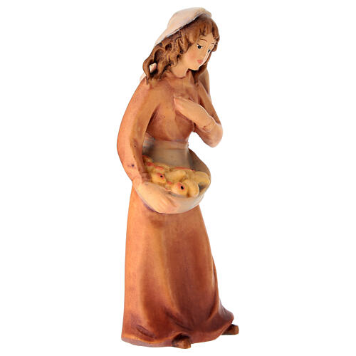 Shepherdess figurine with fruit for 12 cm Nativity Scene, coloured wood, Val Gardena 2