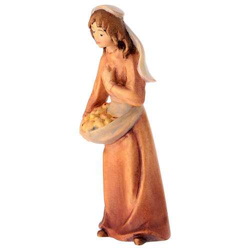 Shepherdess figurine with fruit for 12 cm Nativity Scene, coloured wood, Val Gardena 3