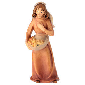 Estatua pastora con frutas para belén 12 cm madera pintada Val Gardena