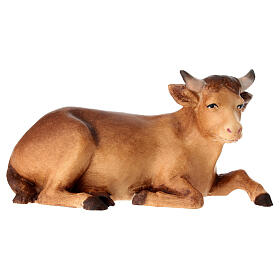 Statuette de bœuf pour crèche Leonardo peinte à l'huile Val Gardena