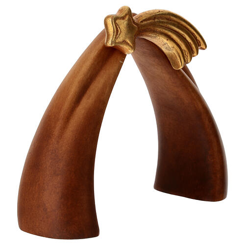 Stilisierter Krippenstall mit farbiger Sternschnuppe – bemaltes Ahornholz, Grödnertal 3