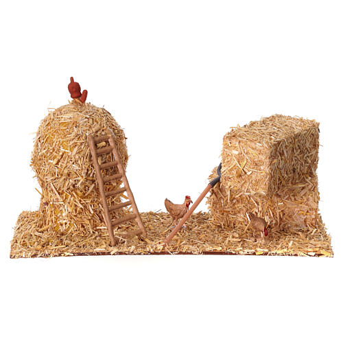 Décor crèche paille avec poules pour santons 8-10 cm 10x20x10 cm 1