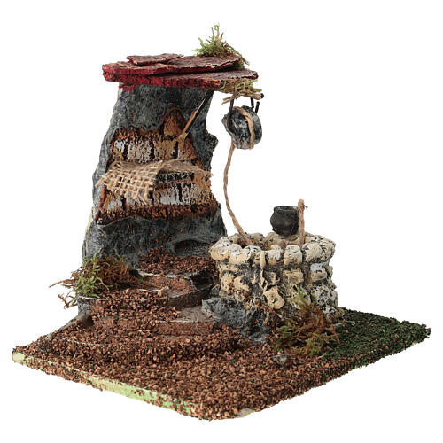 Pozzo in sughero con tettoia 15x10x15 cm presepe 8-10 cm 3