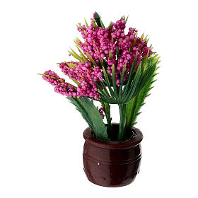 Vaso marrone con pianta con fiori magenta presepe da 10-12 cm