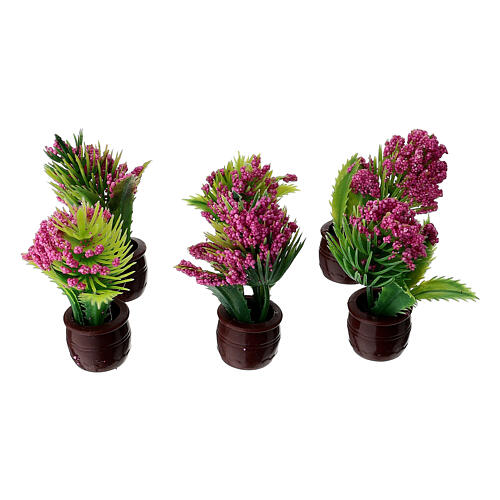 Vaso marrone con pianta con fiori magenta presepe da 10-12 cm 2