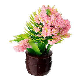Vaso marrone con pianta con fiori rosa presepe 10-12 cm