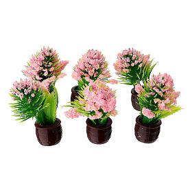 Vaso marrone con pianta con fiori rosa presepe 10-12 cm