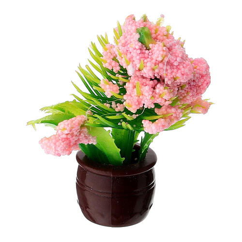 Vaso marrone con pianta con fiori rosa presepe 10-12 cm 1