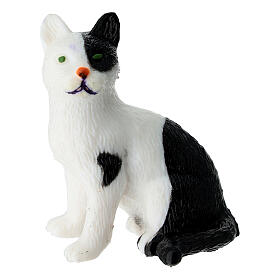 Chat blanc avec taches noires en plastique pour crèche de 10-12 cm