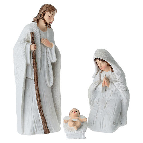 Complete Nativity Scene, set of 8, white plastic with golden details, 14 cm characters 2