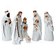 Complete Nativity Scene, set of 8, white plastic with golden details, 14 cm characters s1