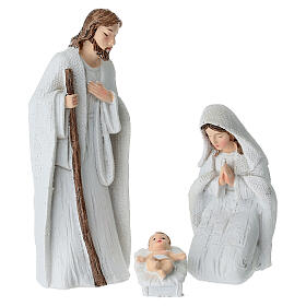 Presepe completo 8pz. plastica bianca dettagli dorati presepe 14 cm 