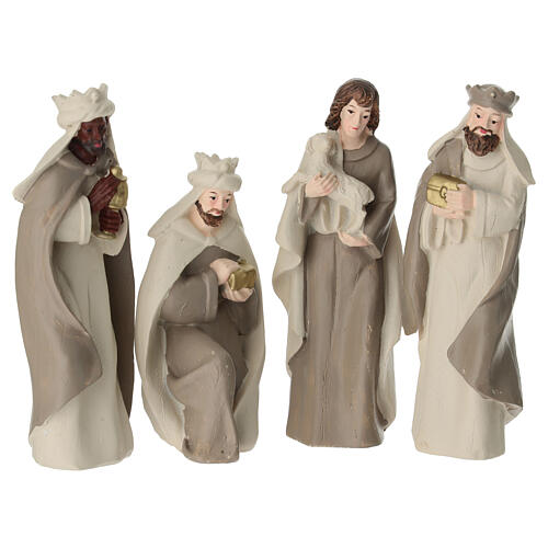 Complete white plastic Nativity Scene, set of 10, 15 cm characters 3