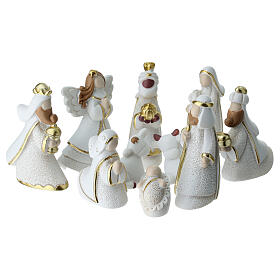 Krippenfiguren-Set, stilisiert, in Weiß mit goldfarbenen Details, 10-teilig, für 5 cm Krippe