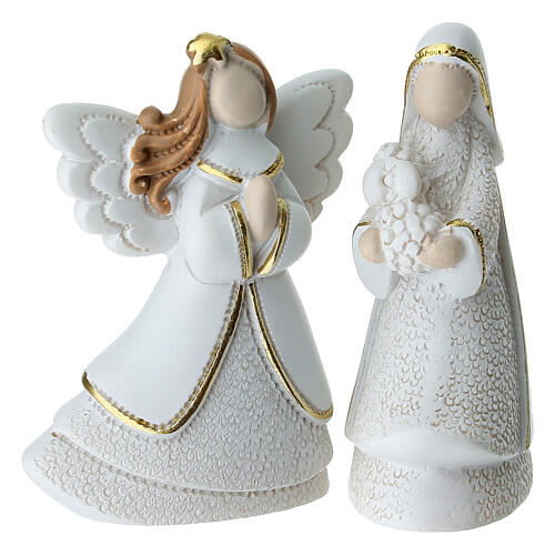Krippenfiguren-Set, stilisiert, in Weiß mit goldfarbenen Details, 10-teilig, für 5 cm Krippe 4