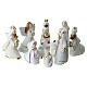 Complete white Nativity Scene with gold details, set of 10, h 5 cm s1
