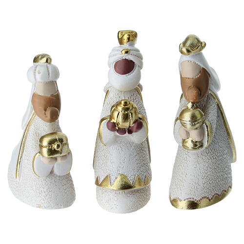 Presépio completo branco com detalhes em ouro 10 peças 5 cm 3