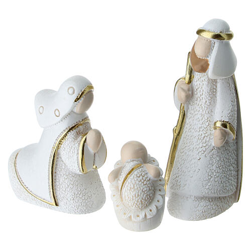 Complete white nativity set with gold details 10 pcs, 5 cm 2
