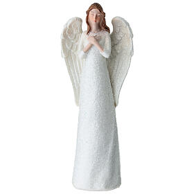 White Angel Statue with Glitter in Plastic, 15 cm