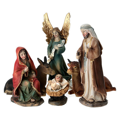 Natividade, boi, burro e anjo figuras em plástico para presépio 8 cm 1