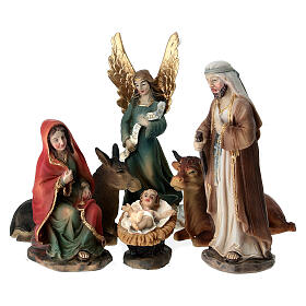 Holy Family, ox, donkey, and angel plastic figurines for nativity scene 8 cm